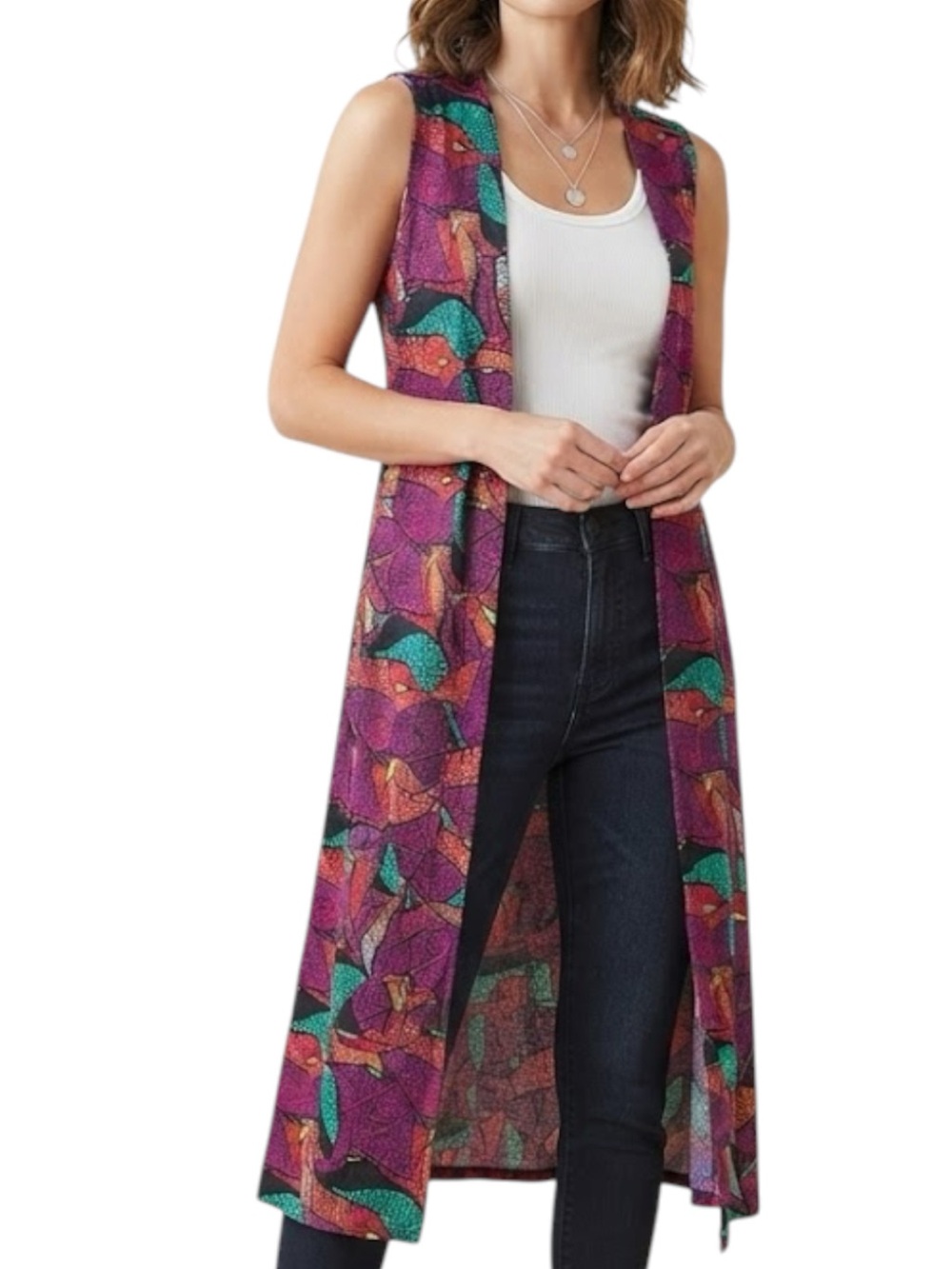 LULAROE Joy Purple Multi Print Open Front Duster Kimono Vest Small S